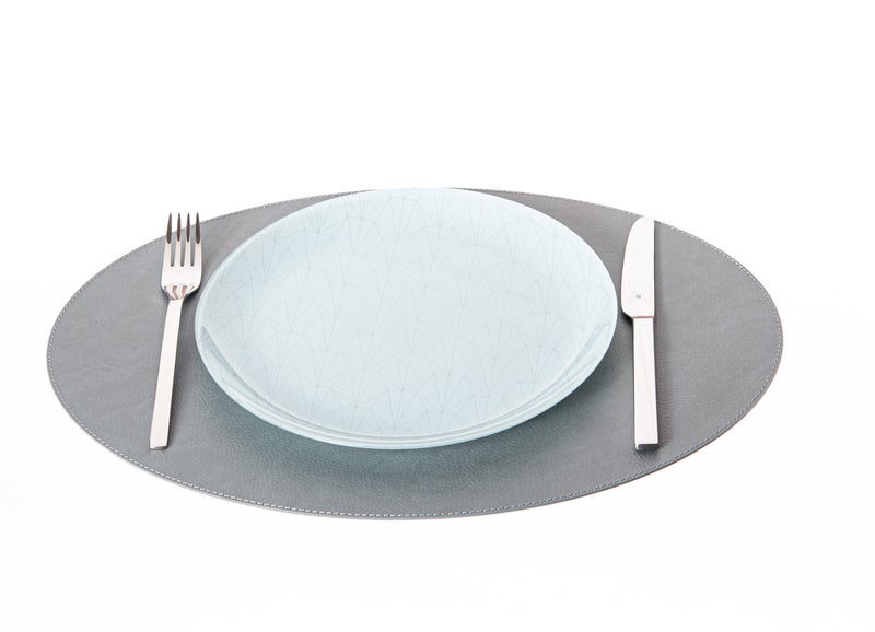 Nikalaz Oval Placemats Set (Pack of 4) Recycled Leather Table Mats 18 x 13 inches (45.7 x 33 centimetres), Kitchen Dining Table Decor by Nikalaz (Dirty Grey) - Image 3